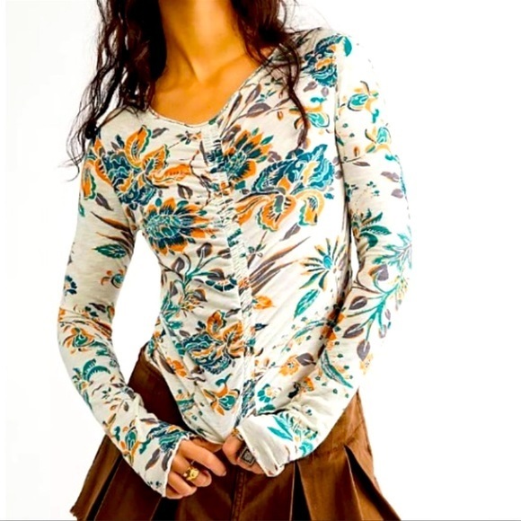 Free People We The Free Dreamed of You Tee in Teal Combo NWT XS with Stretch - Picture 11 of 15